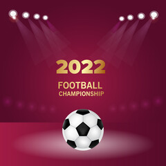 Football competition. Qatar flag. Soccer ball and background. Realistic vector illustration.