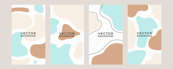 Fototapeta na wymiar Beautiful pastel social media banner template with minimal abstract organic shapes composition in trendy contemporary collage style. Organic background with floral element, line and blob shapes