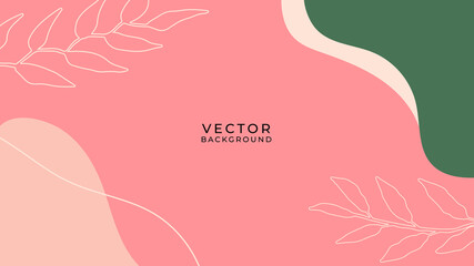 Beautiful pastel social media banner template with minimal abstract organic shapes composition in trendy contemporary collage style. Organic background with floral element, line and blob shapes