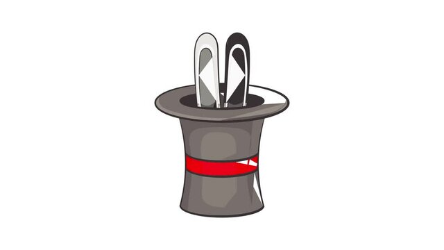 Rabbit ears appearing from a top magic hat icon animation cartoon best object isolated on white background