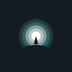 Forest in the night illustration logo design vector template