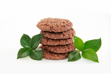 dry sweet oatmeal cookies with chocolate pieces