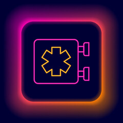 Glowing neon line Medical symbol of the Emergency - Star of Life icon isolated on black background. Colorful outline concept. Vector