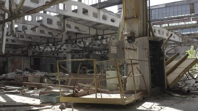 Abandoned Jupiter factory in Pripyat. Ruins. Chernobyl zone. 