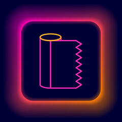 Glowing neon line Textile fabric roll icon isolated on black background. Roll, mat, rug, cloth, carpet or paper roll icon. Colorful outline concept. Vector