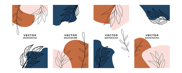 Abstract organic background vector. Luxury minimal style wallpaper with foliage line art flower and botanical leaves, Organic shapes. Vector background for cover, banner, poster, Web and packaging
