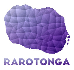 Map of Rarotonga. Low poly illustration of the island. Purple geometric design. Polygonal vector illustration.