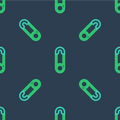 Line Classic closed steel safety pin icon isolated seamless pattern on blue background. Vector