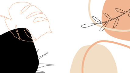 Abstract organic background vector. Luxury minimal style wallpaper with foliage line art flower and botanical leaves, Organic shapes. Vector background for cover, banner, poster, Web and packaging