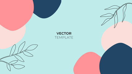 Abstract organic background vector. Luxury minimal style wallpaper with foliage line art flower and botanical leaves, Organic shapes. Vector background for cover, banner, poster, Web and packaging