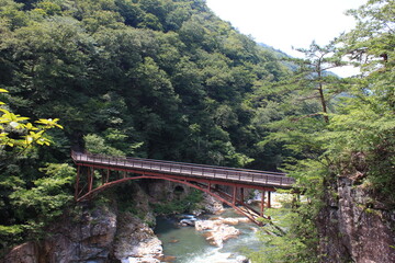 龍王峡。竜がのたうつような形からその名前が付けられた栃木県の渓谷。虹見橋。

