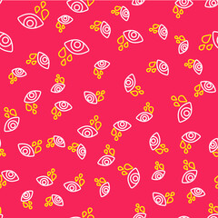 Line Tear cry eye icon isolated seamless pattern on red background. Vector