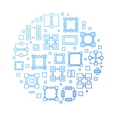 Vector Blockchain concept round blue outline illustration