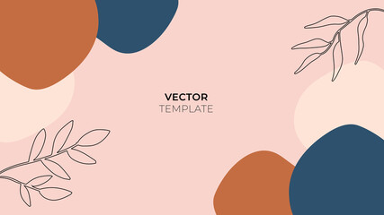 Abstract art background vector. Luxury minimal style wallpaper with foliage line art flower and botanical leaves, Organic shapes, Watercolor. Vector background for banner, poster, Web and packaging