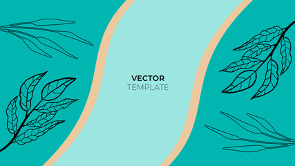 Abstract art background vector. Luxury minimal style wallpaper with foliage line art flower and botanical leaves, Organic shapes, Watercolor. Vector background for banner, poster, Web and packaging
