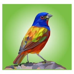 Bird illustration with Low polygon isolated on green background. Modern geometric design.