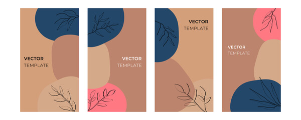 Abstract art background vector. Luxury minimal style wallpaper with foliage line art flower and botanical leaves, Organic shapes, Watercolor. Vector background for banner, poster, Web and packaging