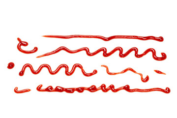 Red strawberry jam splashes isolated on white background.