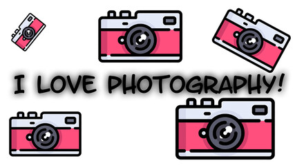 Ilustracja z napisem, I LOVE PHOTOGRAPHY co oznacza kocham fotografie  - obrazy, fototapety, plakaty