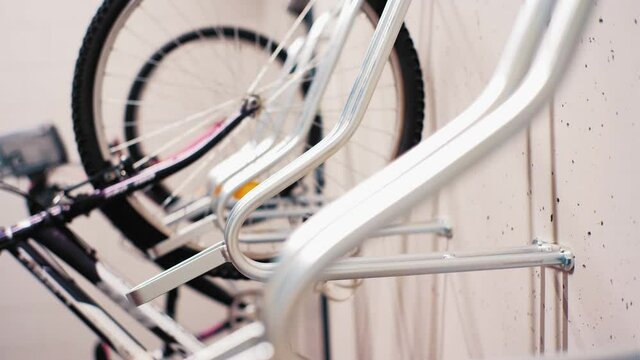 Single Speed Fixed Gear City Bike Picked Up From Wall Hanger Bike Storage Room