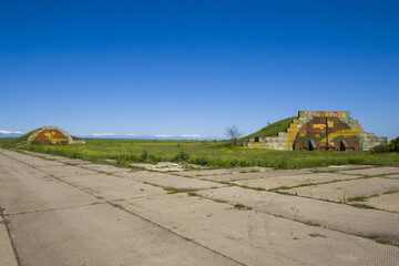 Scenic view of an abandoned Soviet Union army base, aviation place in Shiraqi valley, Georgia