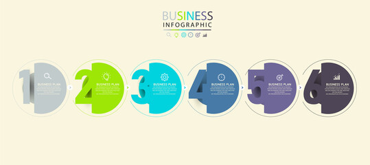 Vector infographic design with icons and 6 options used to present education, business, business ideas. Can be used with presentation banners workflow layout