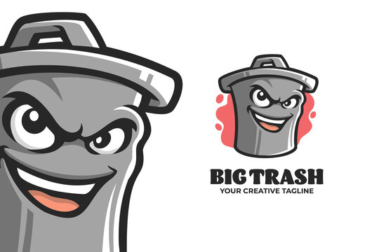 Big Trash Bin Mascot Character Logo Template