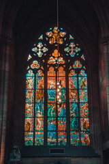 Fototapeta na wymiar stained glass windows catholic church temple