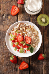 healthy breakfast with cereal,  almond and fruit