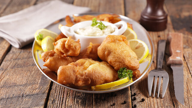 fish and chips with dipping sauce