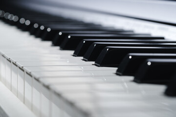Close up of piano keyboard. Shallow depth of field	