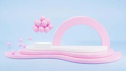 Geometry white podium displays empty for product concept with copy space, 3D rendering illustration.