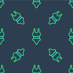 Line Swimsuit icon isolated seamless pattern on blue background. Vector