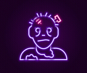 Glowing neon line Zombie mask icon isolated on black background. Happy Halloween party. Colorful outline concept. Vector