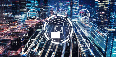 Distance learning theme with a large train station