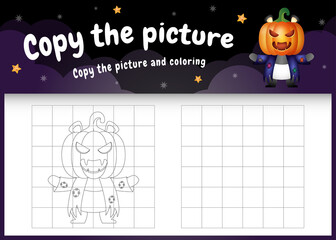 copy the picture kids game and coloring page with a cute panda bear using halloween costume