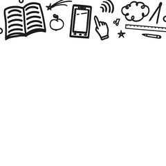 Back to school. Hand drawn black elements on white. Education concept. Abstract banner design. Black and white illustration