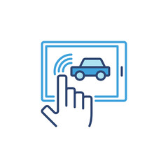 Tablet connected with Vehicle App vector concept blue icon