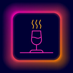 Glowing neon line Wine tasting, degustation icon isolated on black background. Sommelier. Smells of wine. Colorful outline concept. Vector
