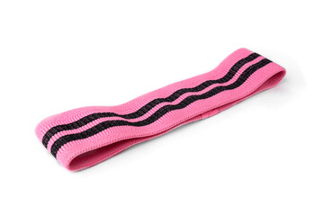 Pink elastic fabric band for fitness isolated on white background.