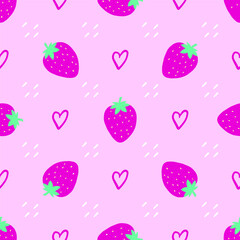 Strawberry vector seamless pattern. Berries in a simple hand-drawn Scandinavian style. Illustration in limited pastel colors ideal for printing on fabric, wrapping paper.