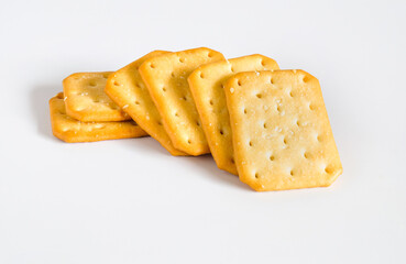 Dry cracker cookies or biscuits on background, concept of food.