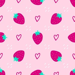 Strawberry vector seamless pattern. Berries in a simple hand-drawn Scandinavian style. Illustration in limited pastel colors ideal for printing on fabric, wrapping paper.