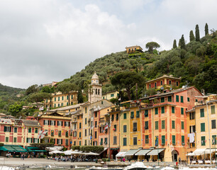 View to Portofino from the sea with view to the bay