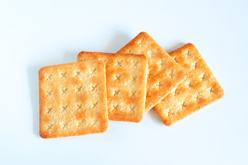 Sweet cracker cookies or biscuits on background, concept of food.