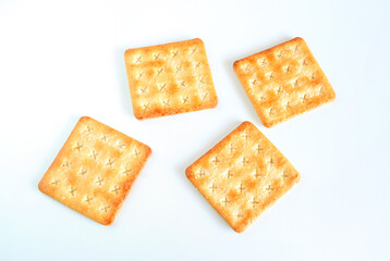 Sweet cracker cookies or biscuits on background, concept of food.