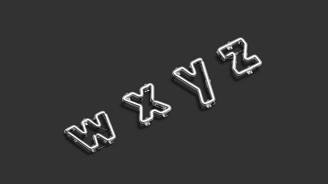 Neon w x y z symbols, lighting font mockup