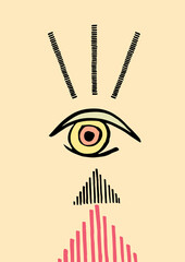 Abstract surreal posters with devilish eyes and natural shapes. Modern abstract composition. Minimal wall art.