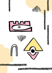 Abstract surreal posters with devilish eyes and natural shapes. Modern abstract composition. Minimal wall art.