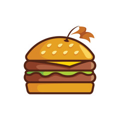 Hamburger cartoon black line art illustration design style symbol logo vector